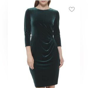 NWT Eliza J Green Velvet Ruched Sheath Dress Sz 8 Holiday Cocktail 3/4 Sleeve